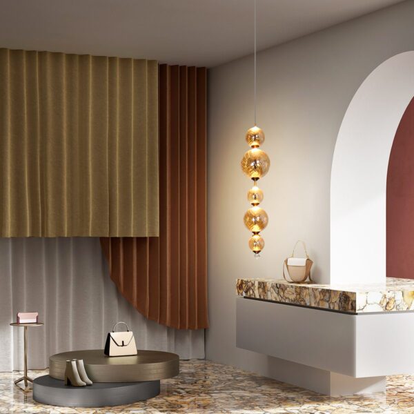 Latticated Amber Glass Pendant Lamp - Image 3
