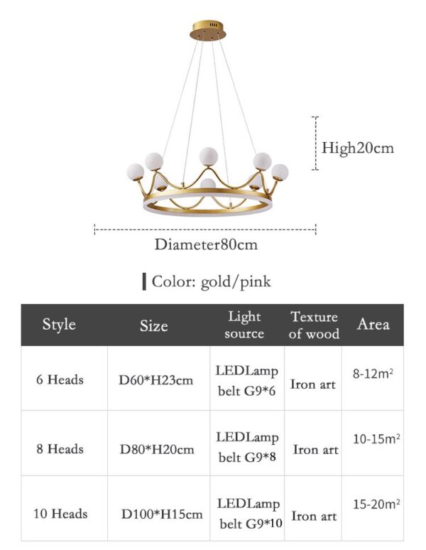 Royal Crown (8 Heads) Glass Chandelier - Image 14