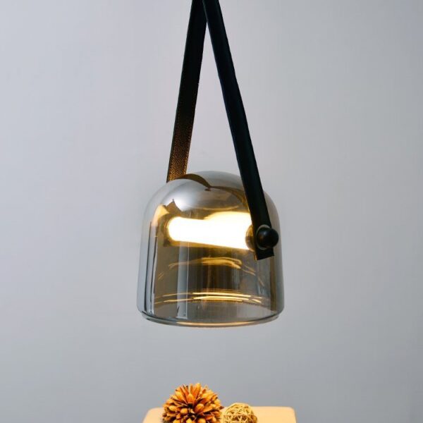 Dew Smoked (Glass, Leather) Pendant Light