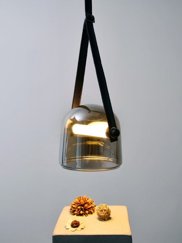 Dew Smoked (Glass, Leather) Pendant Light