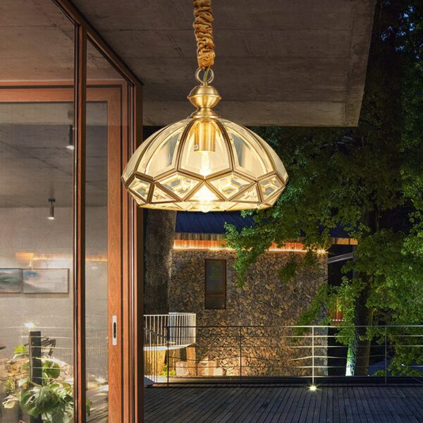 Mexican Gold Vintage Glass Pendant Light - Image 3