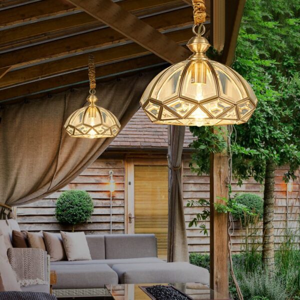 Mexican Gold Vintage Glass Pendant Light - Image 5