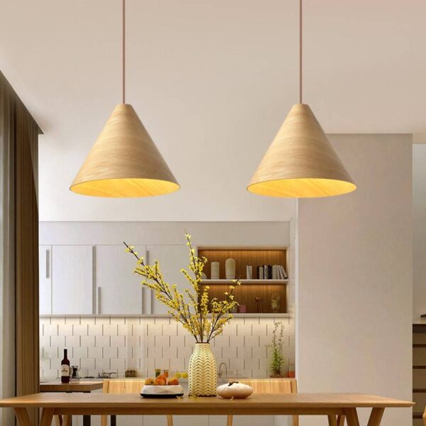 Woodgrain Cone Pendant Light - Image 3