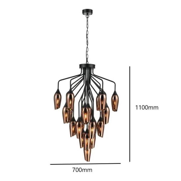 Regal Obsidian Glow (Warm Red) Glass Chandelier - Image 5
